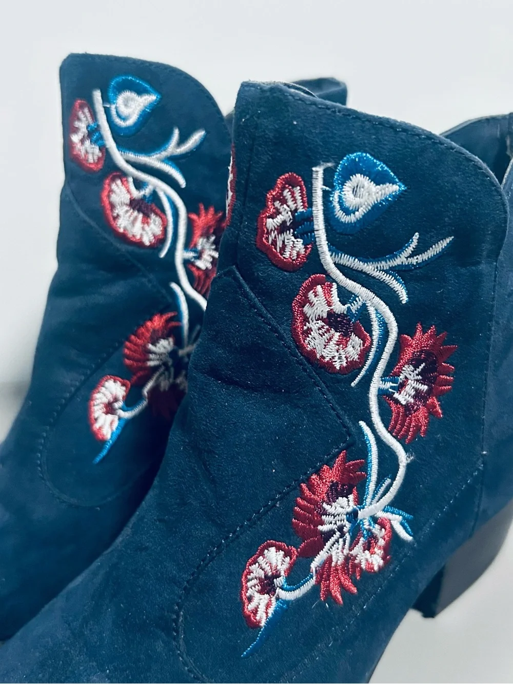 Carlos by Carlos Santana Navy Suede Layne Embroidered Wedge Booties
